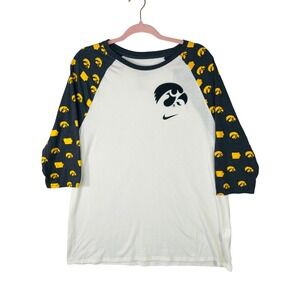 Nike Iowa Hawkeyes Mens XXL Raglan 3/4 Sleeve Tri-Blend T-Shirt Cream Charcoal